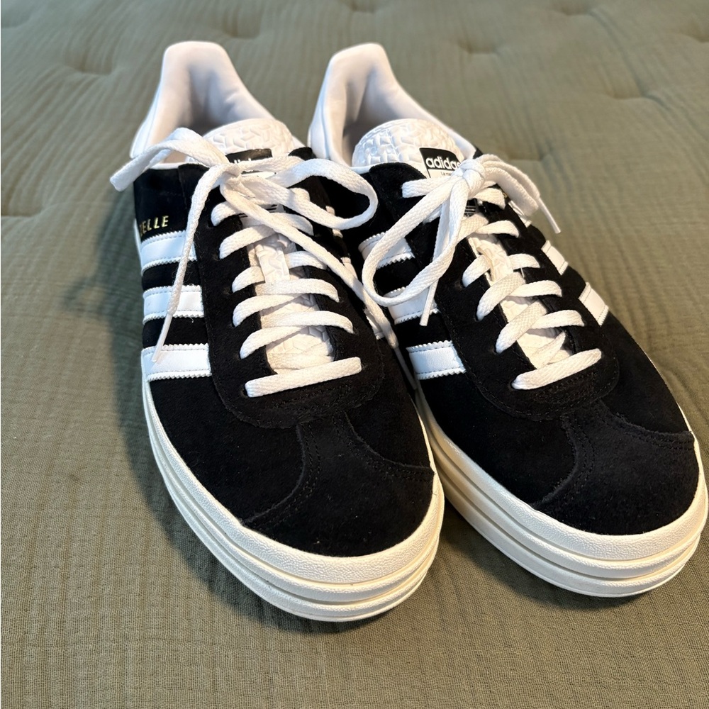 adidas Gazelle Black and White Platform Sneakers - Picture 2 of 8